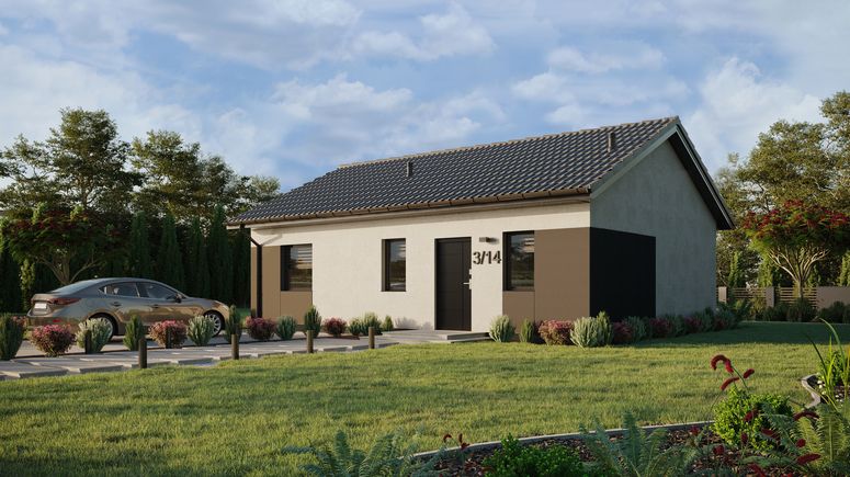 ERDOL 1 XL - Version Links (Wohnzimmer auf der linken Seite) - Satteldach ohne Dachgeschoss - Dachneigung 25 Grad - keine Dachfenster - Standard - Styropor, Netz, Kleber - Anthrazit - Ohne