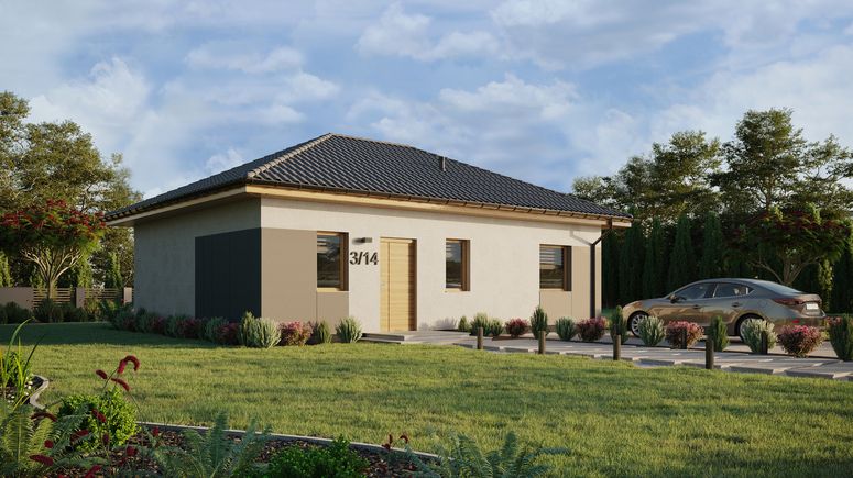 ERDOL 1 XL - Version Rechts (Wohnzimmer auf der rechten Seite) - Walmdach ohne Dachgeschoss- Dachneigung 25 Grad - keine Dachfenster - Standard - Styropor, Netz, Kleber - Winchester