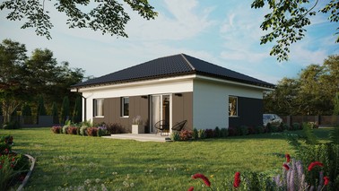 ERDOL 2 - Version Links (Wohnzimmer auf der linken Seite) - Walmdach ohne Dachgeschoss- Dachneigung 25 Grad - keine Dachfenster - Standard - Styropor, Netz, Kleber - Weiß