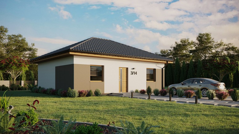 ERDOL 2 - Version Rechts (Wohnzimmer auf der rechten Seite) - Walmdach ohne Dachgeschoss- Dachneigung 25 Grad - keine Dachfenster - Standard - Styropor, Netz, Kleber - Winchester