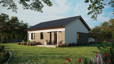 ERDOL 2 - Version Links (Wohnzimmer auf der linken Seite) - Satteldach ohne Dachgeschoss - Dachneigung 25 Grad - keine Dachfenster - Standard - Styropor, Netz, Kleber - Nusbaum - Ohne