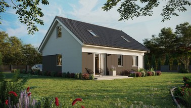 ERDOL 2 - Version Rechts (Wohnzimmer auf der rechten Seite) - Satteldach mit Dachgeschoss -Dachneigung 35 Grad - Zwei-Zimmer-Dachfenster - Standard - Styropor, Netz, Kleber - Weiß - Ohne