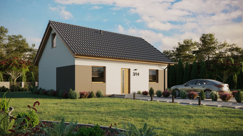 ERDOL 2 - Version Rechts (Wohnzimmer auf der rechten Seite) - Satteldach mit Dachgeschoss -Dachneigung 35 Grad - keine Dachfenster - Standard - Styropor, Netz, Kleber - Winchester - Ohne