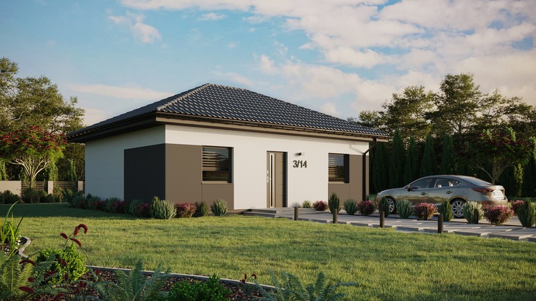 ERDOL 2 - Version Rechts (Wohnzimmer auf der rechten Seite) - Walmdach ohne Dachgeschoss- Dachneigung 25 Grad - keine Dachfenster - Standard - Styropor, Netz, Kleber - Anthrazit