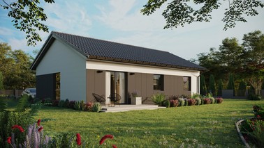 ERDOL 3 - Version Rechts (Wohnzimmer auf der rechten Seite) - Satteldach ohne Dachgeschoss - Dachneigung 25 Grad - Keine Dachfenster - Balkontür im Esszimmer - Styropor, Netz, Kleber - Anthrazit - Ohne