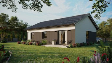 ERDOL 3 - Version Links (Wohnzimmer auf der linken Seite) - Satteldach ohne Dachgeschoss - Dachneigung 25 Grad - Keine Dachfenster - Standard - Styropor, Netz, Kleber - Anthrazit - Ohne