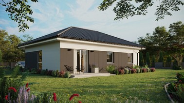 ERDOL 3 - Version Rechts (Wohnzimmer auf der rechten Seite) - Walmdach ohne Dachgeschoss- Dachneigung 25 Grad - Keine Dachfenster - Balkontür im Esszimmer - Styropor, Netz, Kleber - Weiß