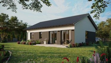 ERDOL 2 XL - Version Links (Wohnzimmer auf der linken Seite) - Satteldach ohne Dachgeschoss - Dachneigung 25 Grad - Keine Dachfenster - Standard - Styropor, Netz, Kleber - Anthrazit - Ohne