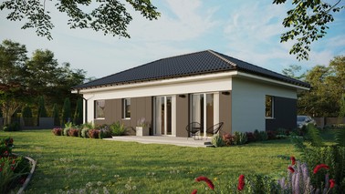 ERDOL 2 XL - Version Links (Wohnzimmer auf der linken Seite) - Walmdach ohne Dachgeschoss- Dachneigung 25 Grad - Keine Dachfenster - Standard - Styropor, Netz, Kleber - Weiß