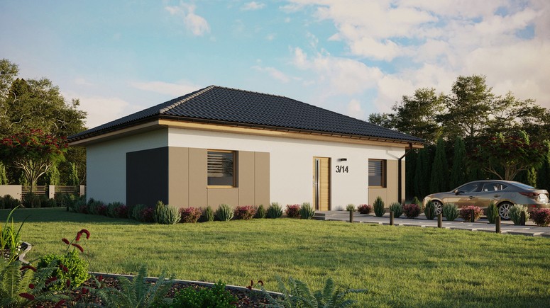 ERDOL 2 XL - Version Rechts (Wohnzimmer auf der rechten Seite) - Walmdach ohne Dachgeschoss- Dachneigung 25 Grad - Keine Dachfenster - Standard - Styropor, Netz, Kleber - Winchester