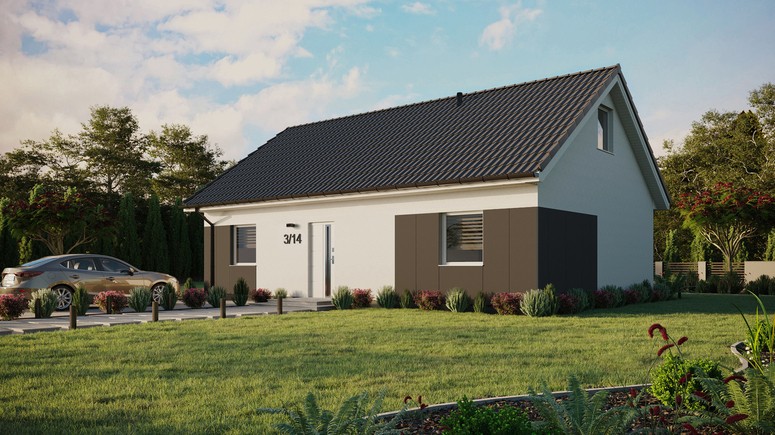 ERDOL 2 XL - Version Links (Wohnzimmer auf der linken Seite) - Satteldach mit Dachgeschoss -Dachneigung 35 Grad - Keine Dachfenster - Standard - Styropor, Netz, Kleber - Weiß - Ohne