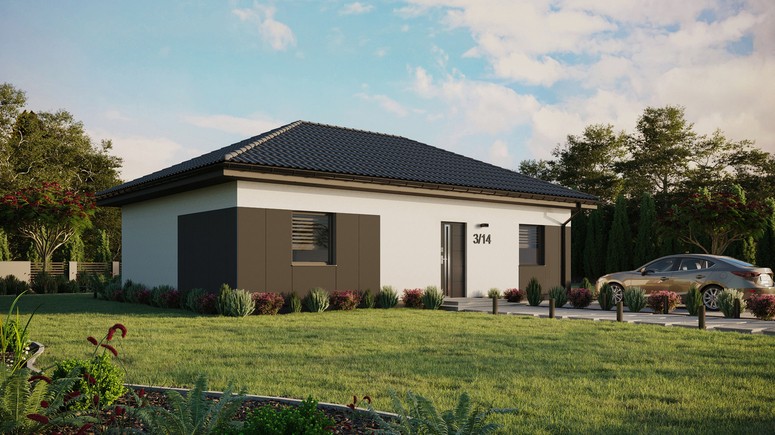 ERDOL 2 XL - Version Rechts (Wohnzimmer auf der rechten Seite) - Walmdach ohne Dachgeschoss- Dachneigung 25 Grad - Keine Dachfenster - Standard - Styropor, Netz, Kleber - Anthrazit