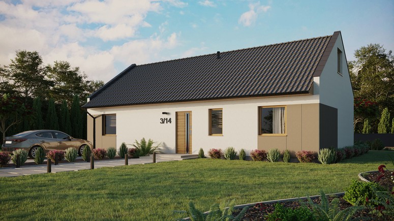 ERDOL 3 XL - Version Links (Wohnzimmer auf der linken Seite) - Modernes Satteldach mit Dachgeschoss -Dachneigung 35 Grad - keine Dachfenster - Standard - Styropor, Netz, Kleber - Winchester - Ohne