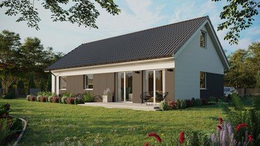 ERDOL 3 XL - Version Links (Wohnzimmer auf der linken Seite) - Satteldach mit Dachgeschoss -Dachneigung 35 Grad - keine Dachfenster - Standard - Styropor, Netz, Kleber - Weiß - Ohne