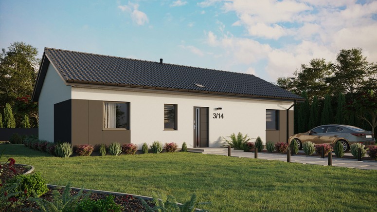 ERDOL 3 XL - Version Rechts (Wohnzimmer auf der rechten Seite) - Satteldach ohne Dachgeschoss - Dachneigung 25 Grad - Starres Tunneldachfenster - Standard - Styropor, Netz, Kleber - Anthrazit - Ohne