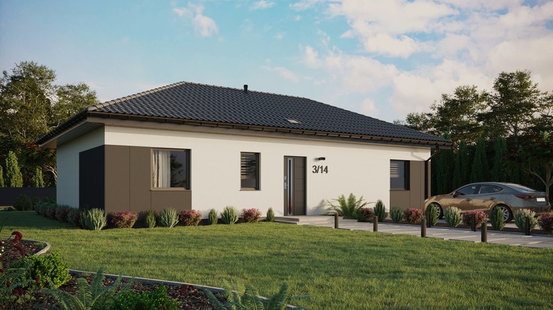 ERDOL 3 XL - Version Rechts (Wohnzimmer auf der rechten Seite) - Walmdach ohne Dachgeschoss- Dachneigung 25 Grad - Starres Tunneldachfenster - Standard - Styropor, Netz, Kleber - Anthrazit