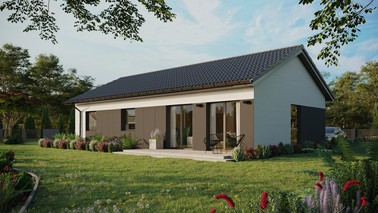 ERDOL 3 XL - Version Links (Wohnzimmer auf der linken Seite) - Satteldach ohne Dachgeschoss - Dachneigung 25 Grad - keine Dachfenster - Balkontür im Esszimmer - Styropor, Netz, Kleber - Anthrazit - Ohne