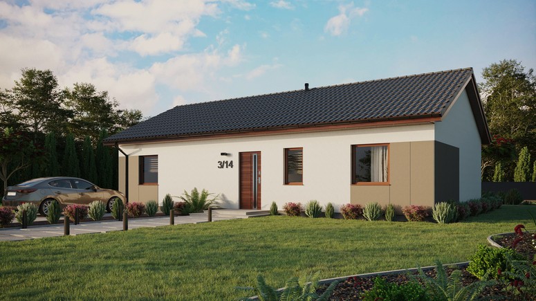 ERDOL 3 XL - Version Links (Wohnzimmer auf der linken Seite) - Satteldach ohne Dachgeschoss - Dachneigung 25 Grad - keine Dachfenster - Standard - Styropor, Netz, Kleber - Nusbaum - Ohne