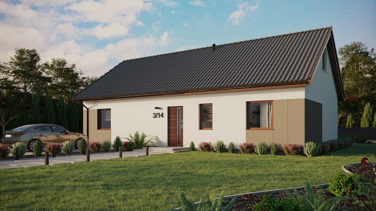 ERDOL 3 XL - Version Links (Wohnzimmer auf der linken Seite) - Satteldach mit Dachgeschoss -Dachneigung 35 Grad - keine Dachfenster - Standard - Styropor, Netz, Kleber - Nusbaum - Ohne