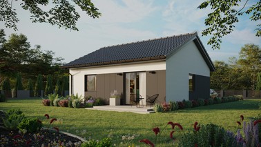 ERDOL 1 - Version Links (Wohnzimmer auf der linken Seite) - Satteldach ohne ausgebautem Dachboden - Dachneigung 25 Grad - keine Dachfenster - Standard - Styropor, Netz, Kleber - Anthrazit - Ohne