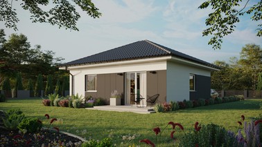 ERDOL 1 - Version Links (Wohnzimmer auf der linken Seite) - Walmdach ohne Dachgeschoss- Dachneigung 25 Grad - keine Dachfenster - Standard - Styropor, Netz, Kleber - Weiß