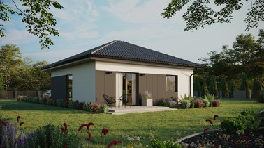 ERDOL 1 - Version Rechts (Wohnzimmer auf der rechten Seite) - Walmdach ohne Dachgeschoss- Dachneigung 25 Grad - keine Dachfenster - Balkontür im Esszimmer - Styropor, Netz, Kleber - Anthrazit