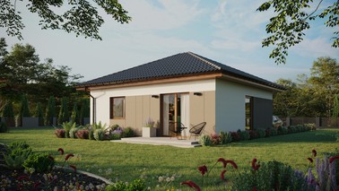 ERDOL 1 - Version Links (Wohnzimmer auf der linken Seite) - Walmdach ohne Dachgeschoss- Dachneigung 25 Grad - keine Dachfenster - Balkontür im Esszimmer - Styropor, Netz, Kleber - Goldene Eiche